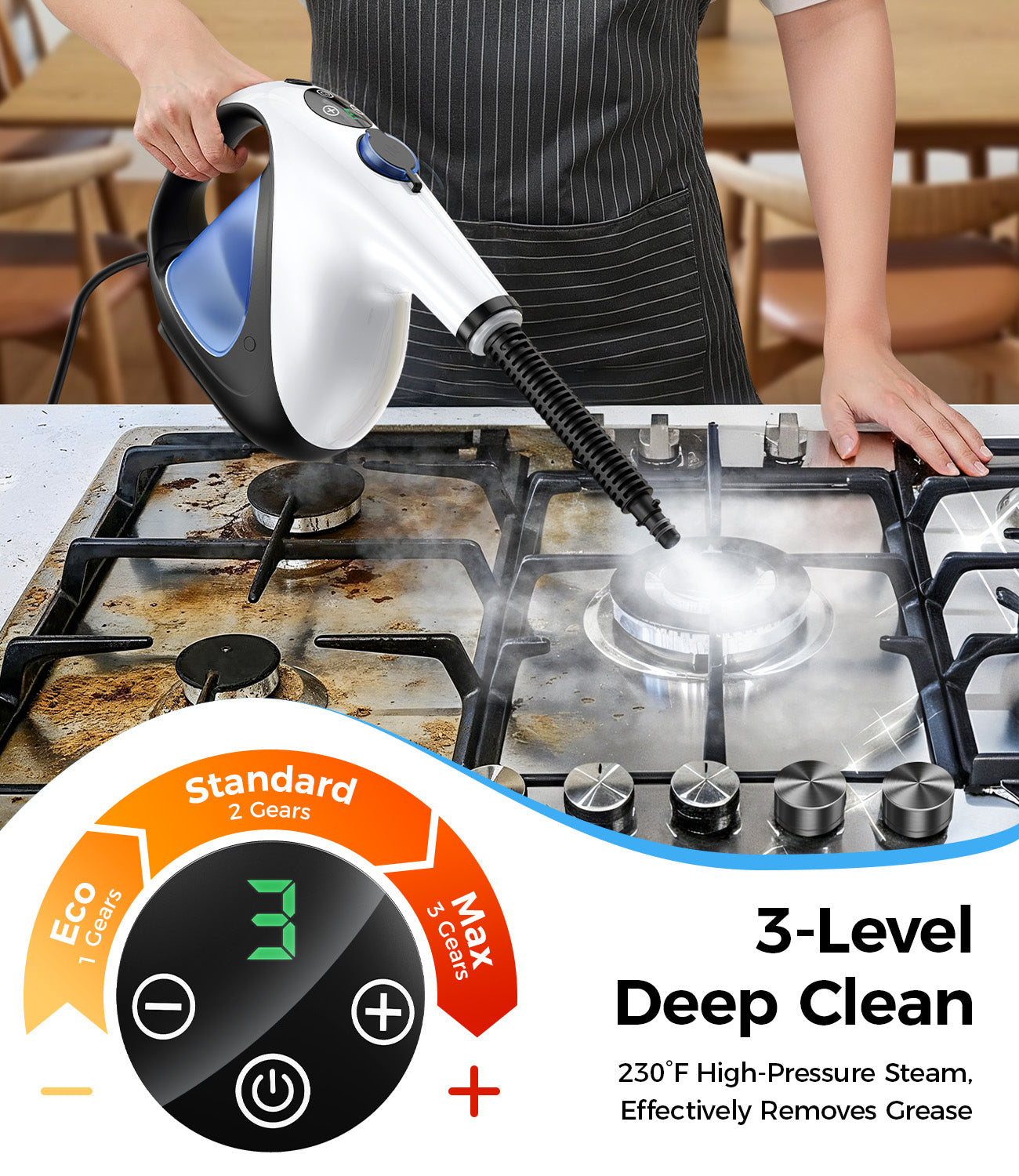 Adicom Handheld Steam Cleaner 3s Heat-Up, High-Pressure Deep Cleaning