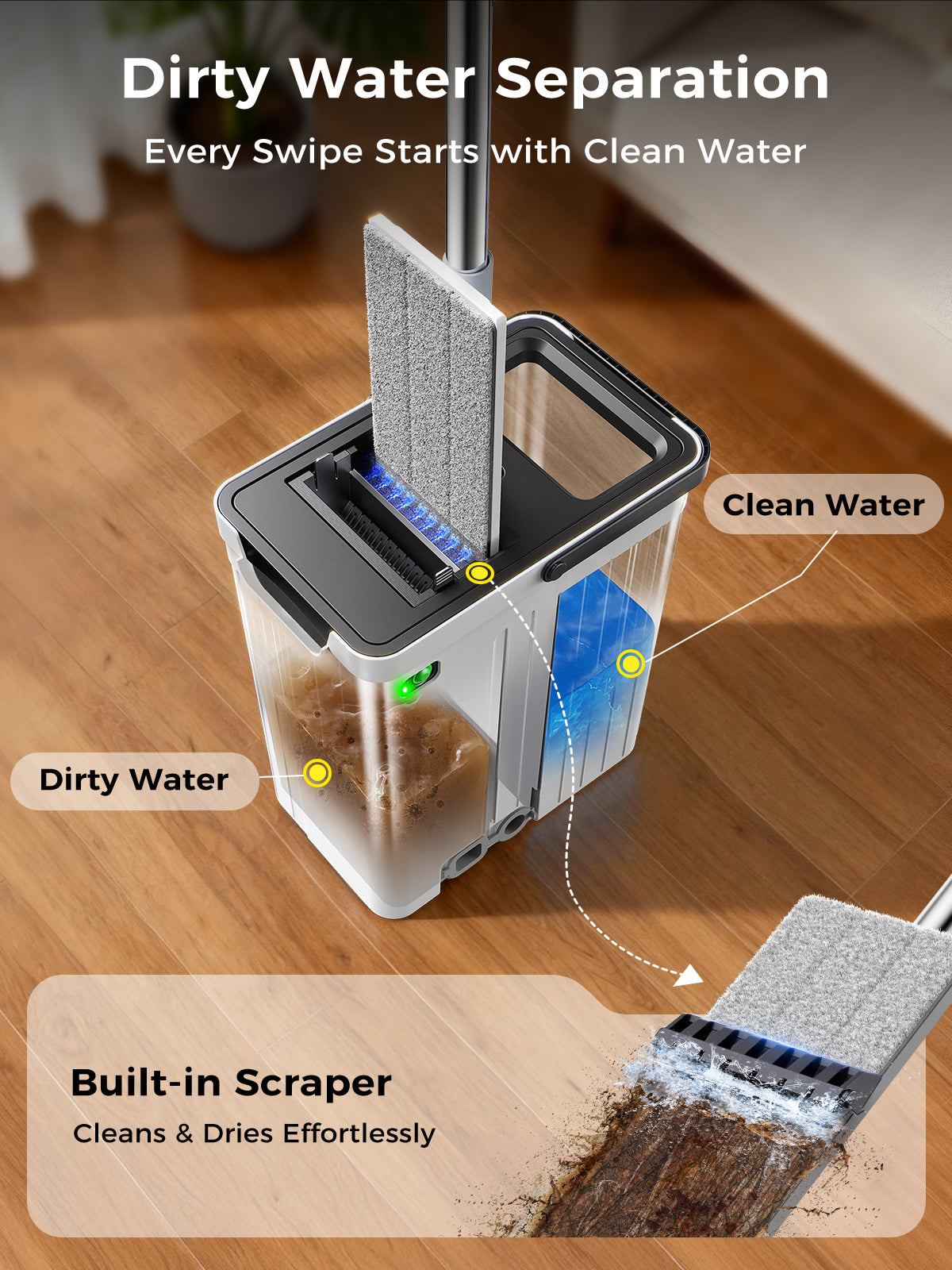 Adicom Self-Clean Mop & Bucket Set – Clean/Dirty Water Separation
