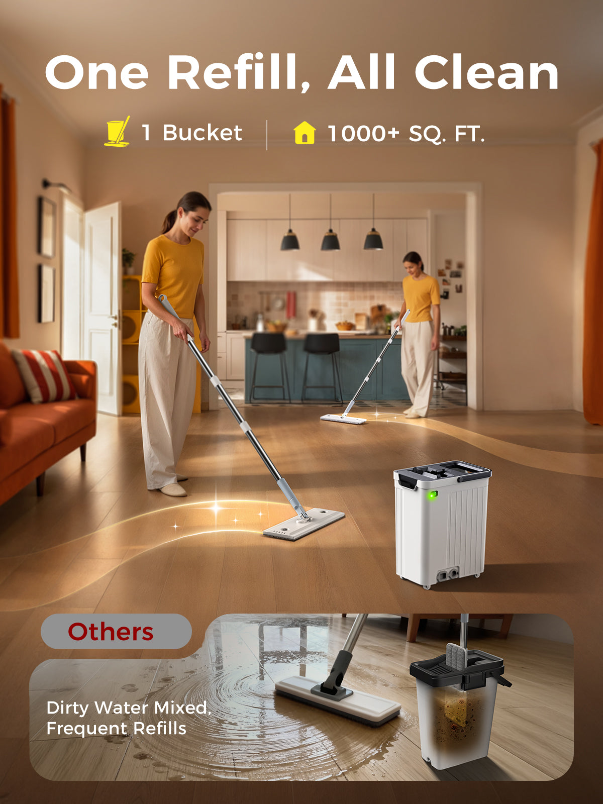 Adicom Self-Clean Mop & Bucket Set – Clean/Dirty Water Separation