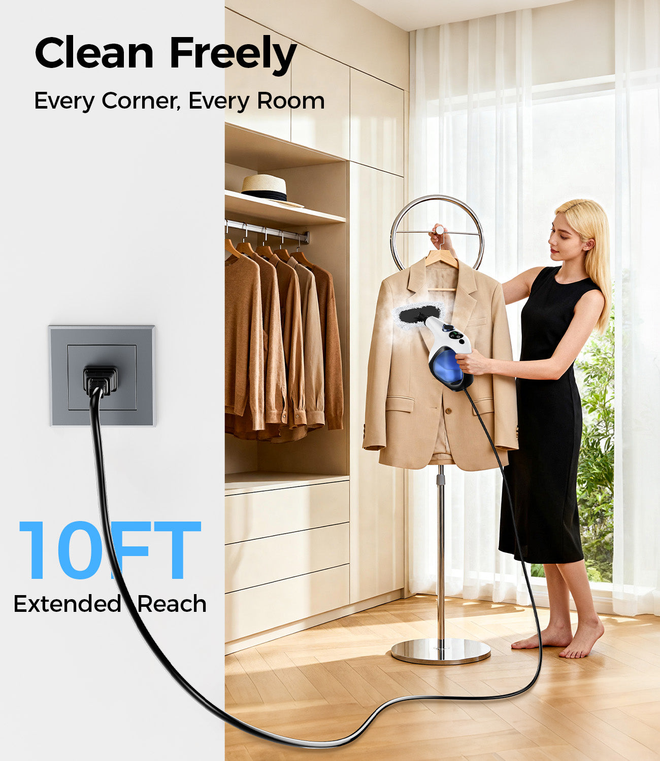 Adicom Handheld Steam Cleaner 3s Heat-Up, High-Pressure Deep Cleaning