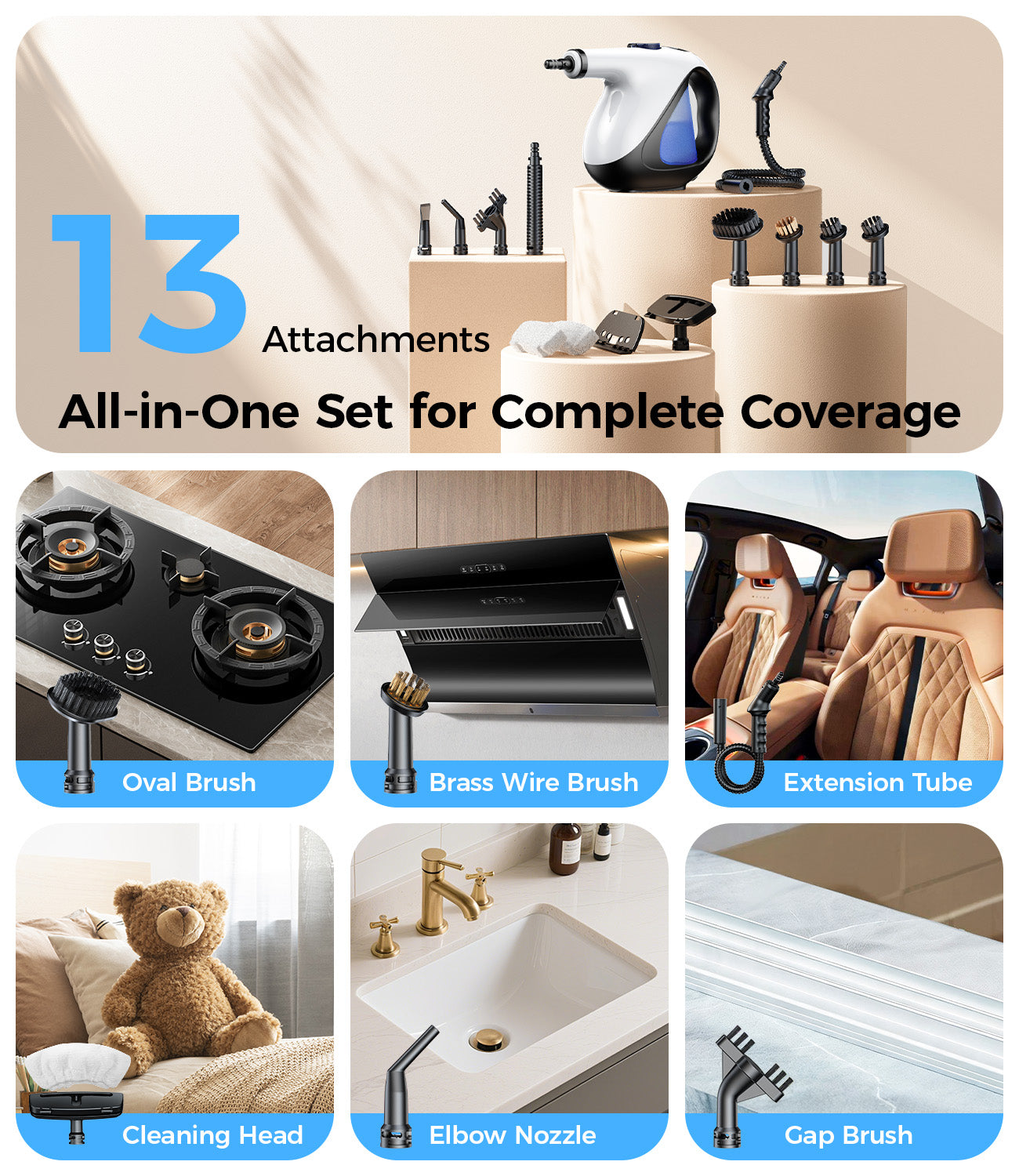 Adicom Handheld Steam Cleaner 3s Heat-Up, High-Pressure Deep Cleaning